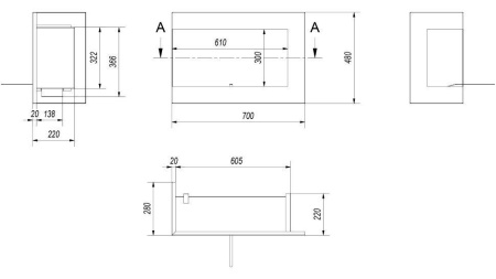 Биокамин Kratki DELTA/L/700 угловая по цене 